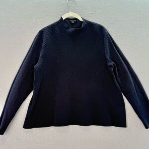 COS women navy Ribbed cotton blend mock neck long sleeve pullover sweater top M